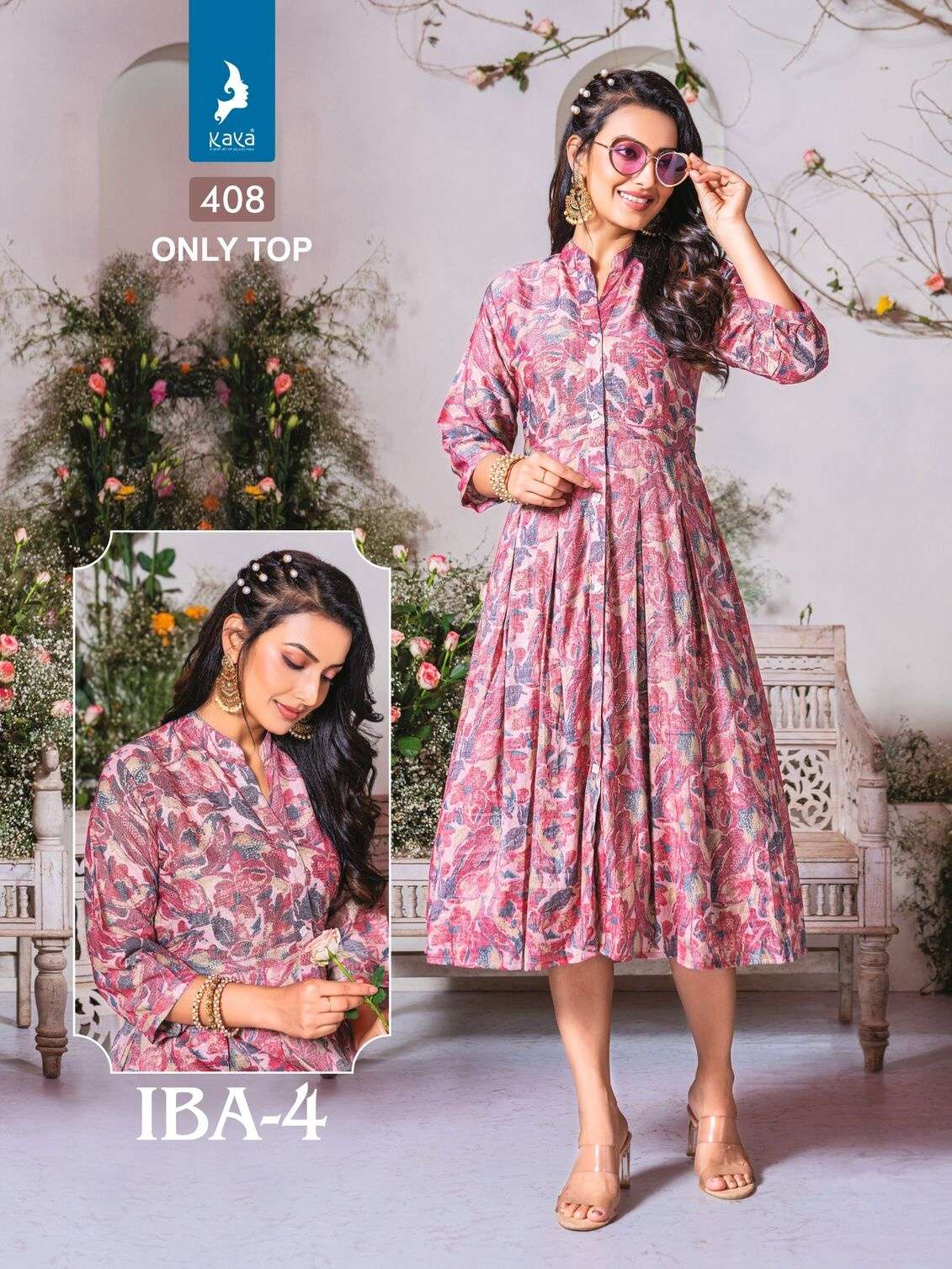 IBA VOL-4 BY KAYA KURTI CAPSULE PRINT ONLY TOP WITH BELT KNEE LENGTH MIDI DRESSES