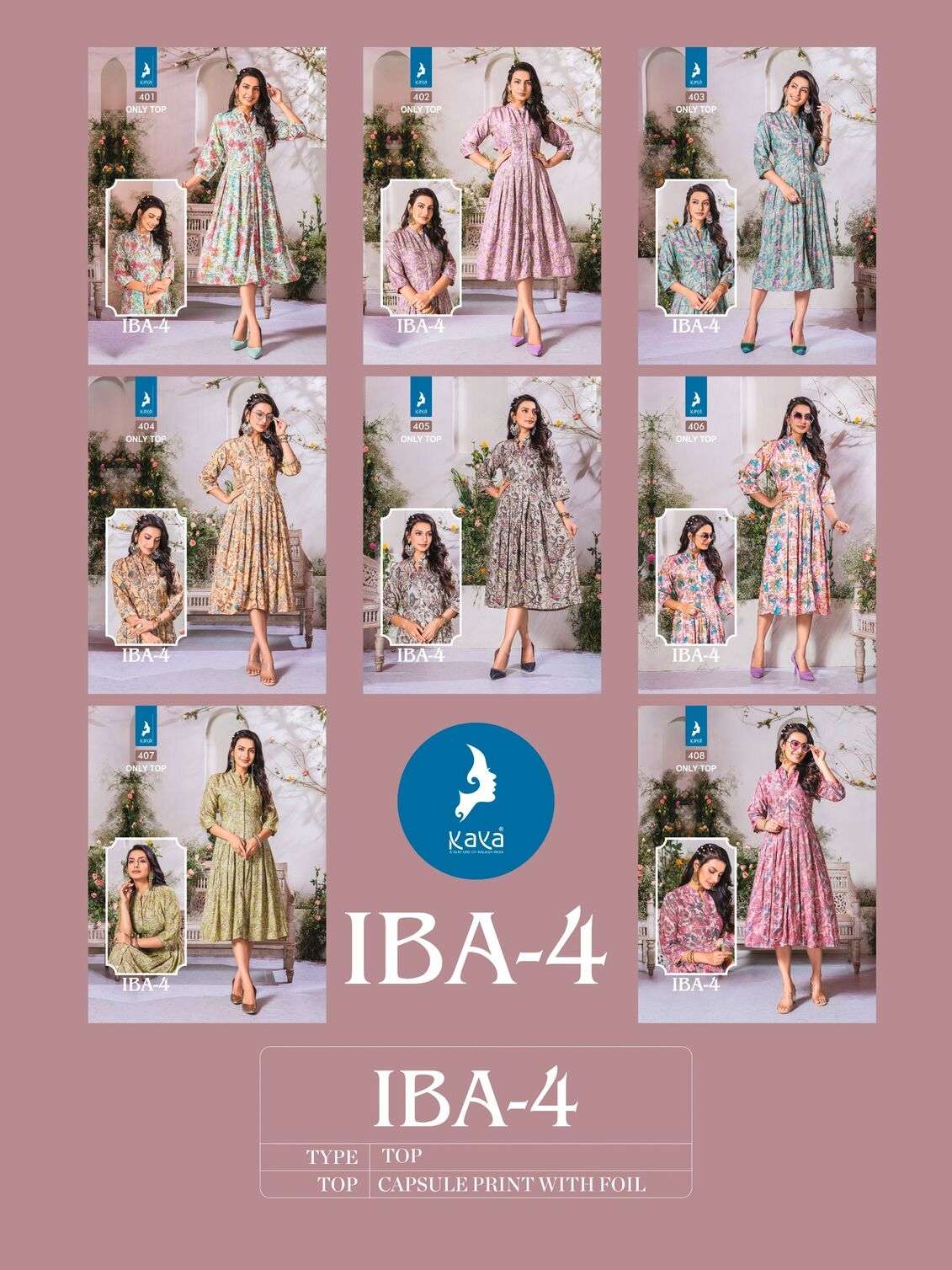 IBA VOL-4 BY KAYA KURTI CAPSULE PRINT ONLY TOP WITH BELT KNEE LENGTH MIDI DRESSES