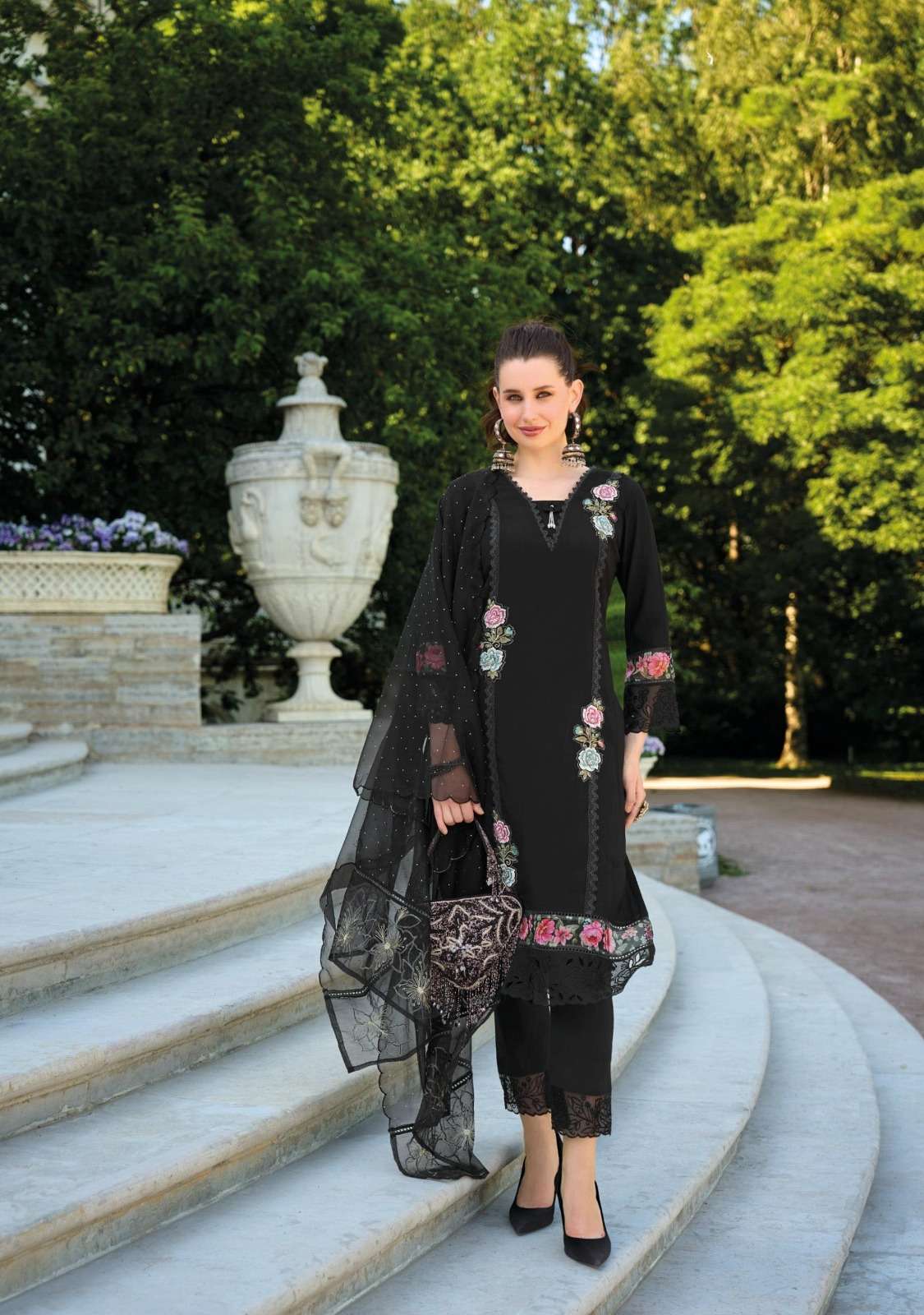 IBADAT VOL-3 DESIGN NO-1313 BY LADY LEELA ORGANZA FABRIC WITH EMBROIDERY DIAMOND SCALPING WORK  