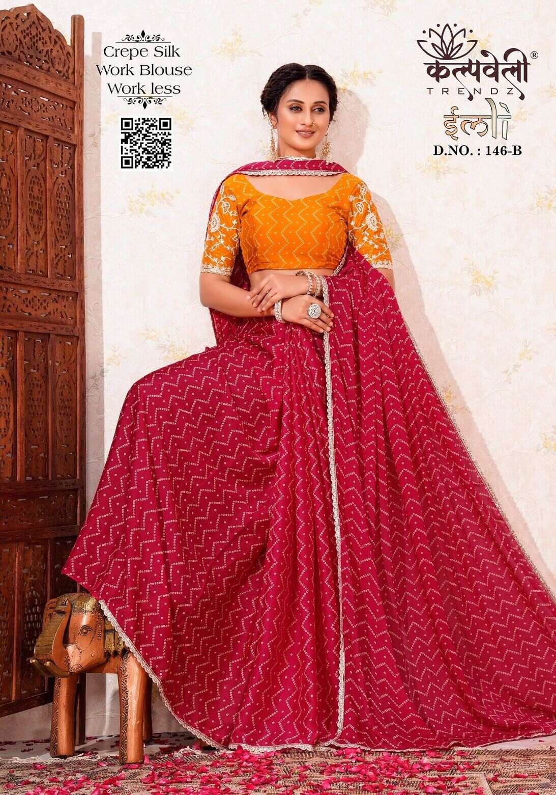 IMLI VOL-146 BY KALPATRU FASHION CREPE SILK LINING PRINT DESIGN WORK SAREES WITH BLOUSE 