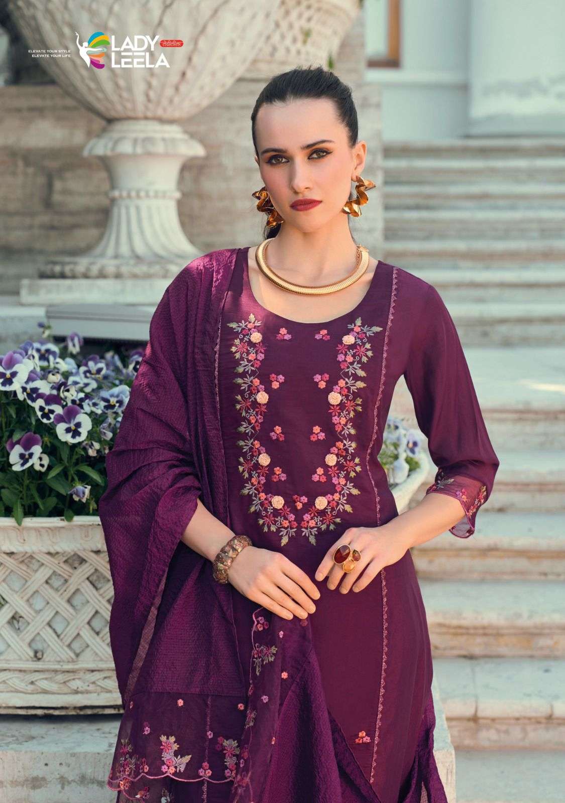 IQRA BY LADY LEELA VISCOSE SILK EMBROIDERY HANDWORK KURTI PANT WITH DUPATTA SET