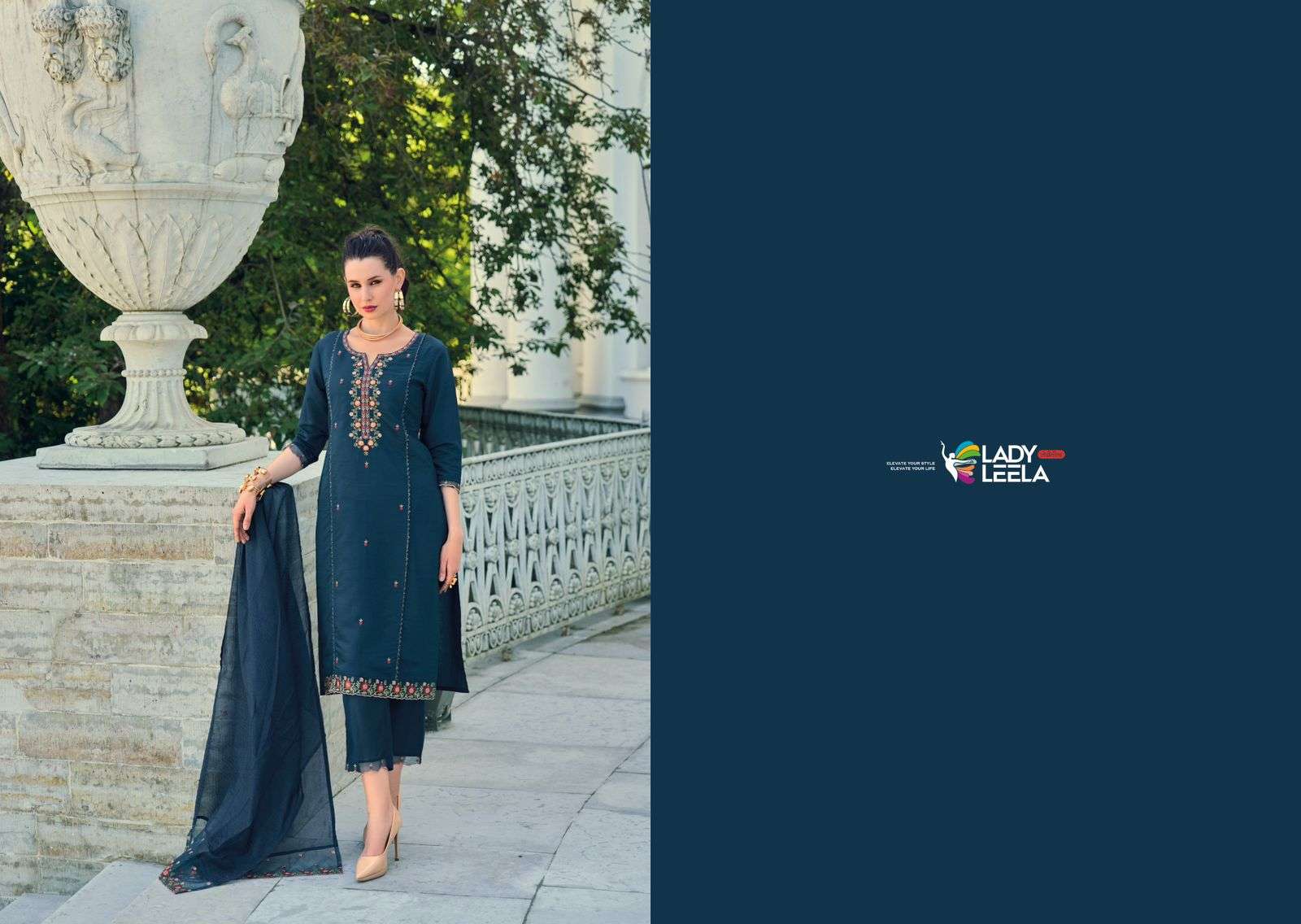 IQRA BY LADY LEELA VISCOSE SILK EMBROIDERY HANDWORK KURTI PANT WITH DUPATTA SET