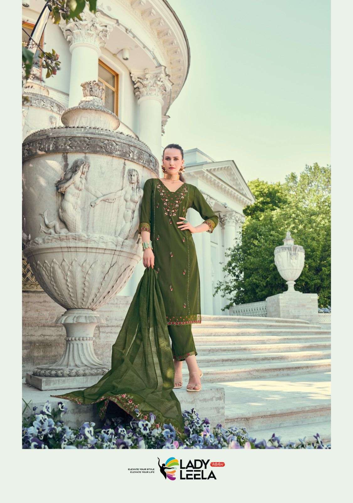 IQRA BY LADY LEELA VISCOSE SILK EMBROIDERY HANDWORK KURTI PANT WITH DUPATTA SET