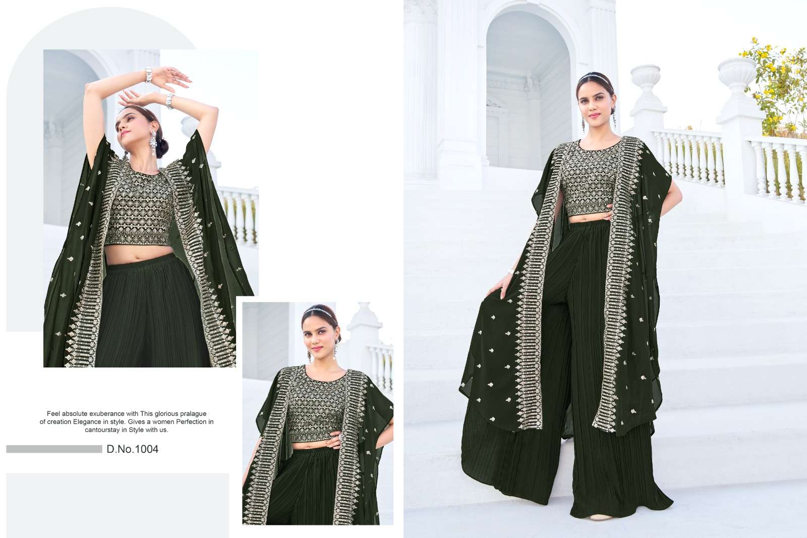 ISHIKA BY KHUSHI FASHION EMBROIDERY CROP TOP GEORGETTE SHRUG WITH PLAZO 