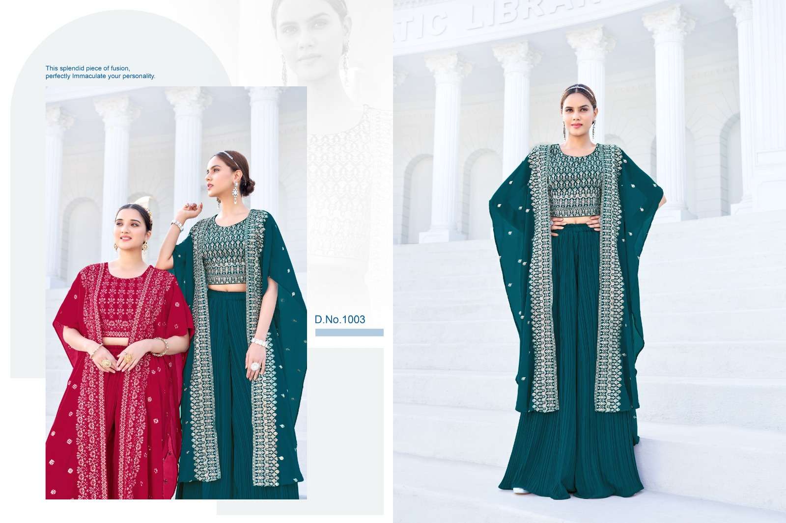 ISHIKA BY KHUSHI FASHION EMBROIDERY CROP TOP GEORGETTE SHRUG WITH PLAZO 