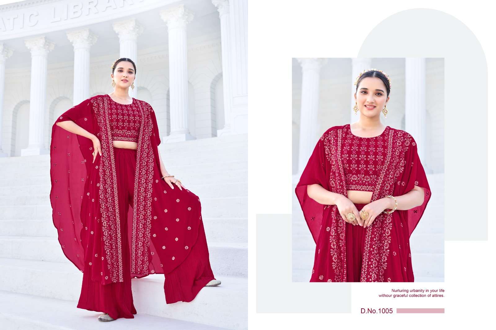 ISHIKA BY KHUSHI FASHION EMBROIDERY CROP TOP GEORGETTE SHRUG WITH PLAZO 