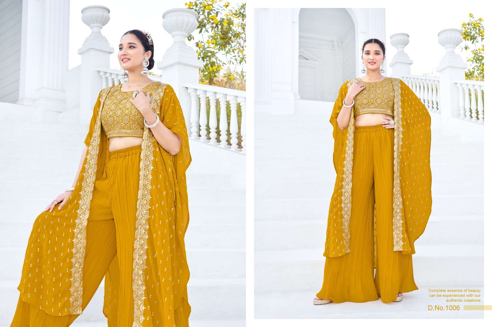 ISHIKA BY KHUSHI FASHION EMBROIDERY CROP TOP GEORGETTE SHRUG WITH PLAZO 