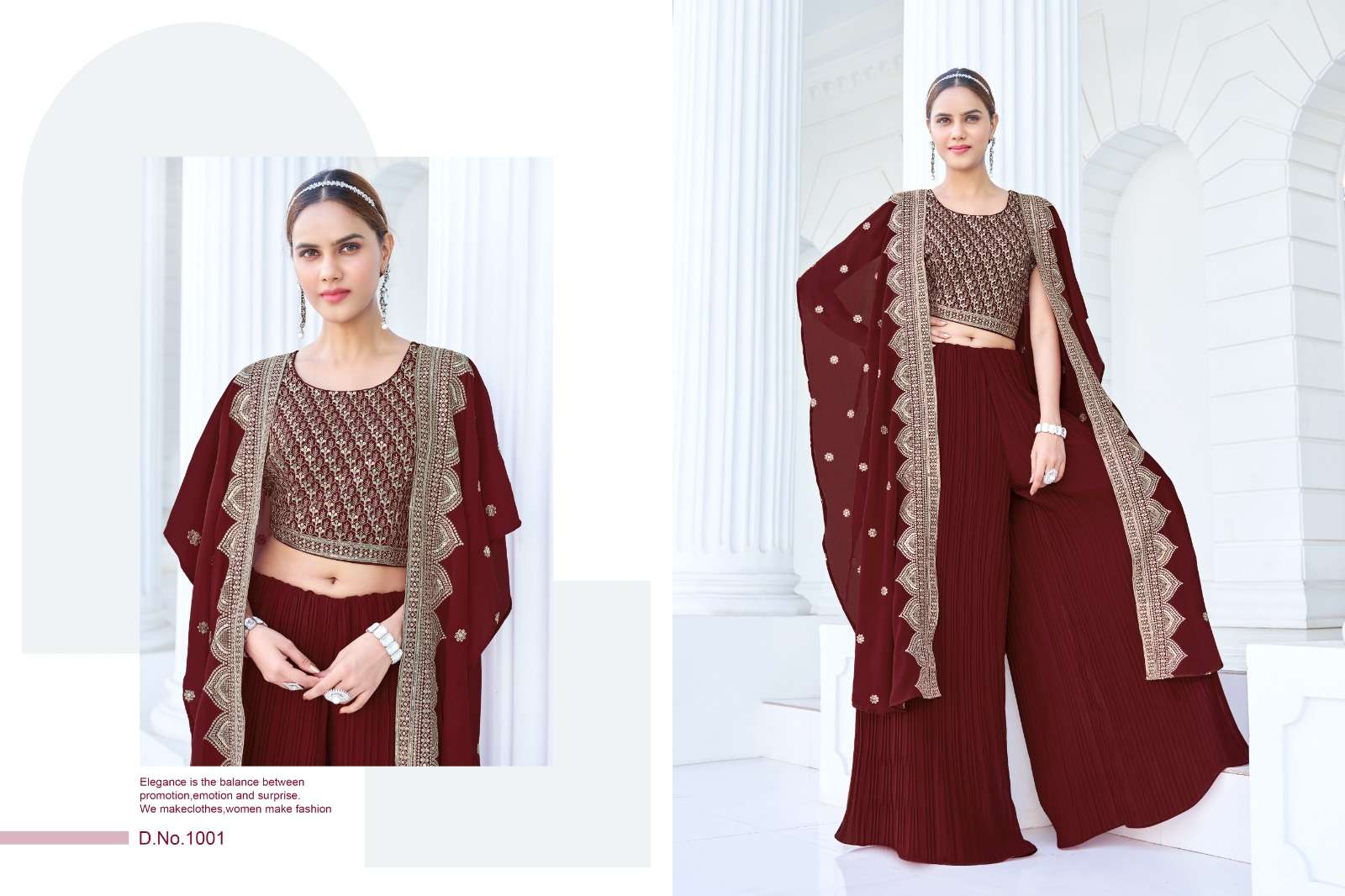 ISHIKA BY KHUSHI FASHION EMBROIDERY CROP TOP GEORGETTE SHRUG WITH PLAZO 