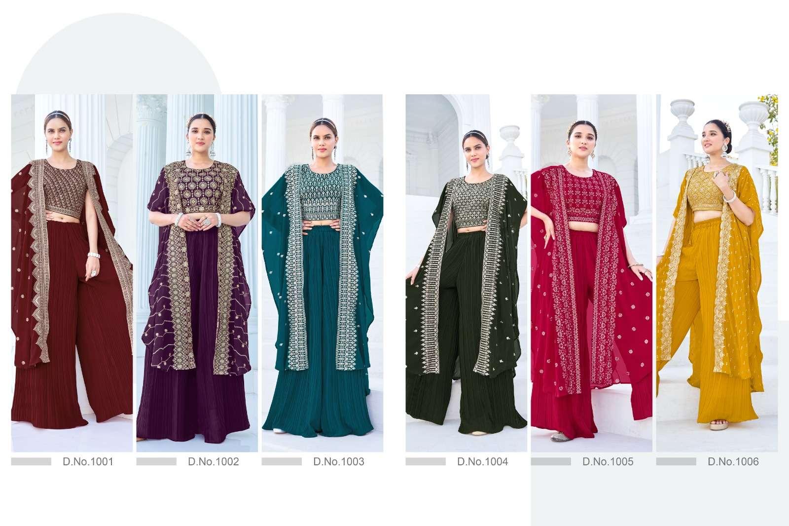 ISHIKA BY KHUSHI FASHION EMBROIDERY CROP TOP GEORGETTE SHRUG WITH PLAZO 