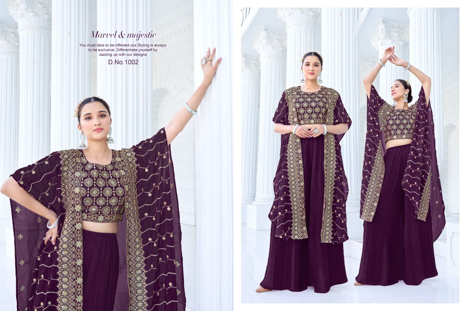 ISHIKA BY KHUSHI FASHION EMBROIDERY CROP TOP GEORGETTE SHRUG WITH PLAZO 