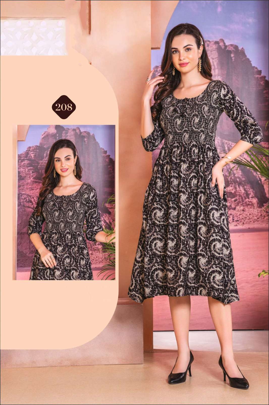 ISHQIYA VOL-2 DESIGN NO- 208 BY KAYA KURTI CHANDERI FOIL PRINT KNEE LENGTH STYLISH TUNICS  