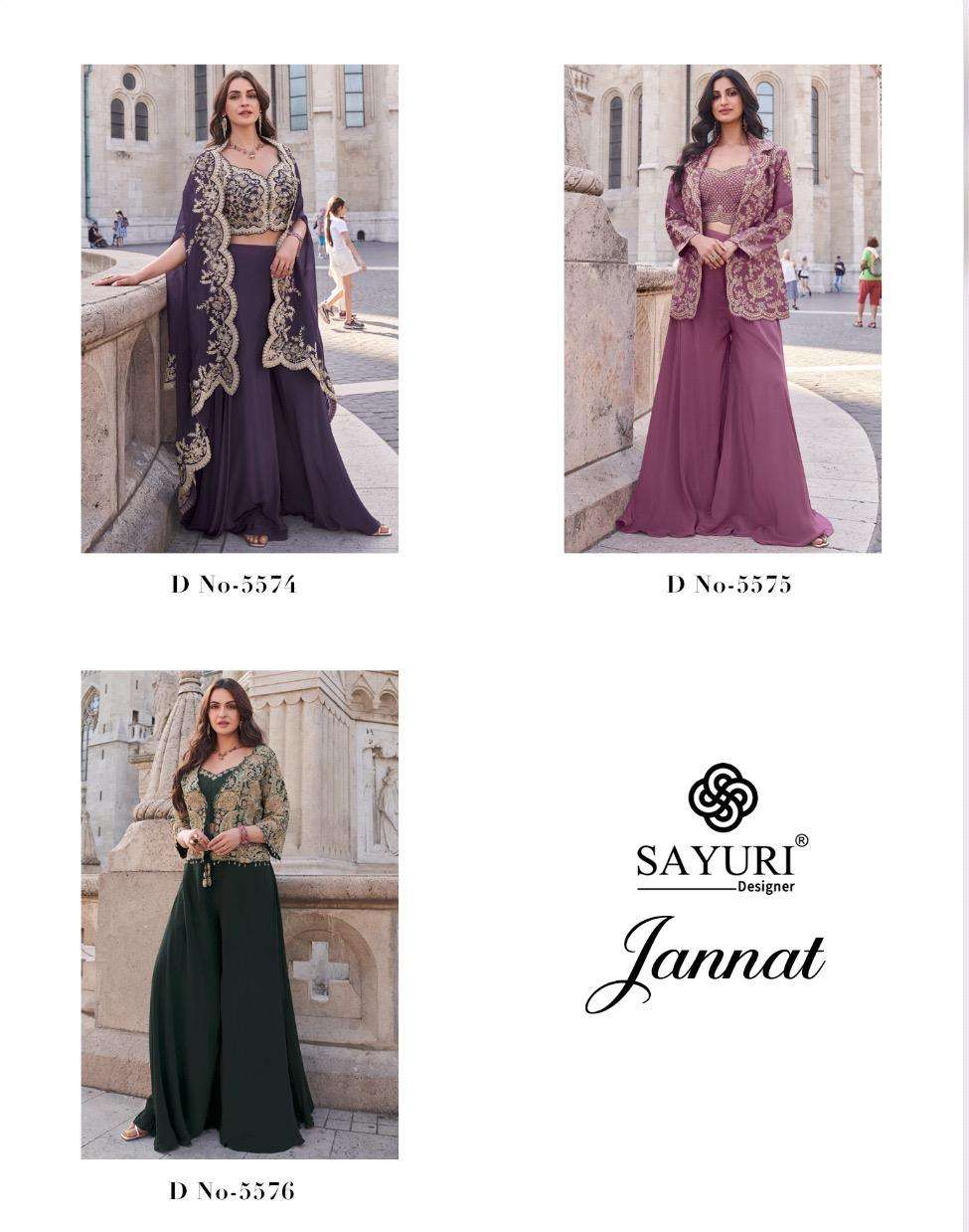 JANNAT BY SAYURI DESIGNER REAL PREMIUM SILK HEAVY EMBROIDERY PARTY WEAR CROP TOP PLAZZO WITH DUPATTA 