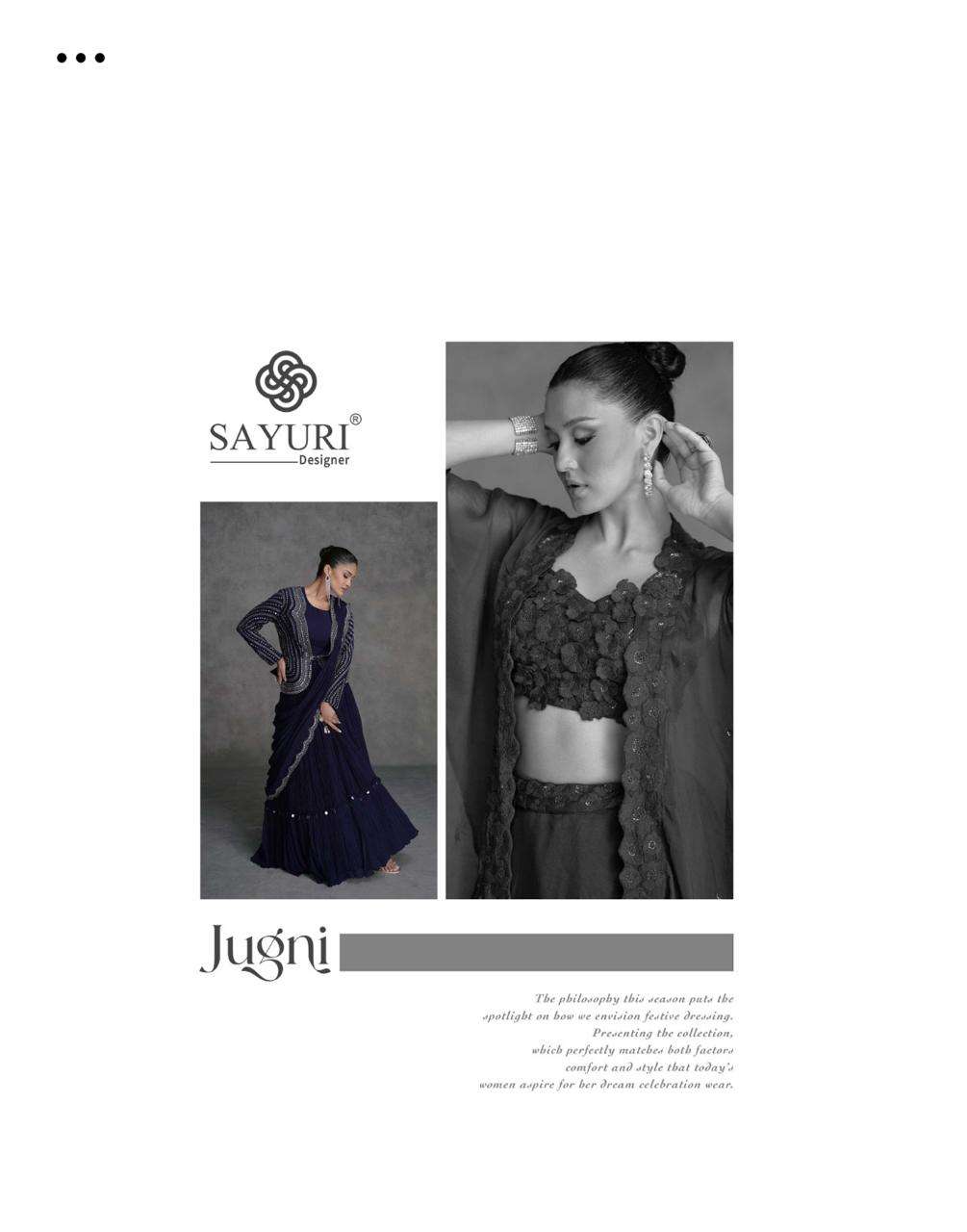 JUGNI BY SAYURI DESIGNER REAL ORGANZA SILK DESIGNER CROP TOP PLAZO WITH SHRUG 
