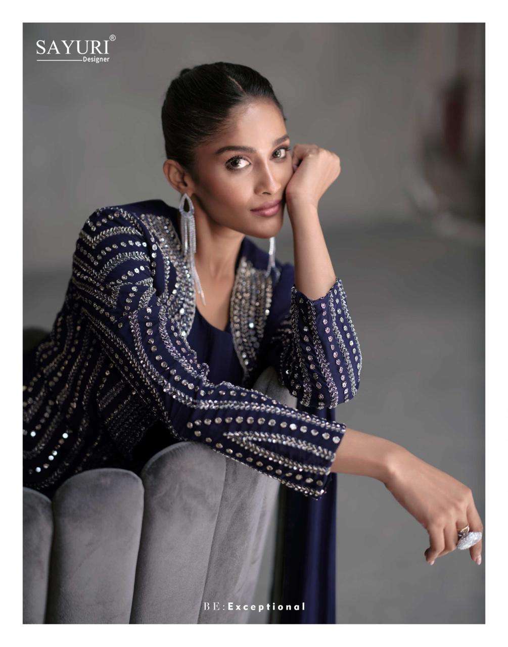 JUGNI BY SAYURI DESIGNER REAL ORGANZA SILK DESIGNER CROP TOP PLAZO WITH SHRUG 