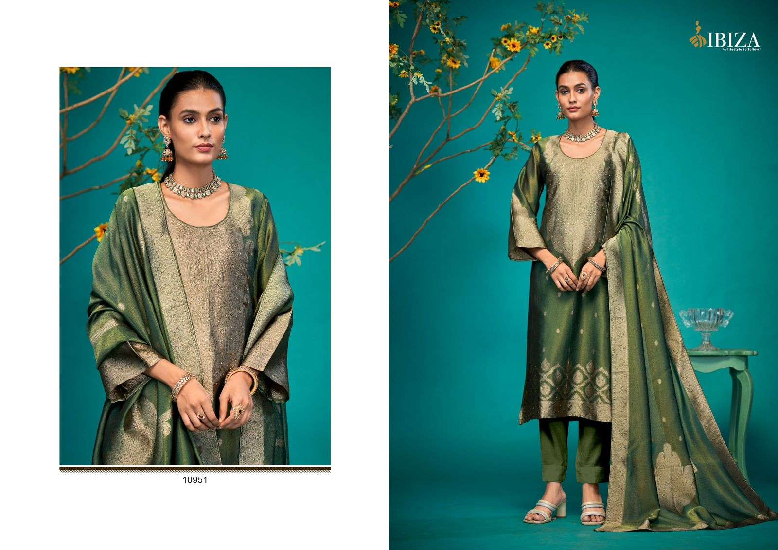 KAIRA BY IBIZA PURE BANGLORY SIMMAR SILK JACQUARD WITH HANDWORK SALWAR SUITS 