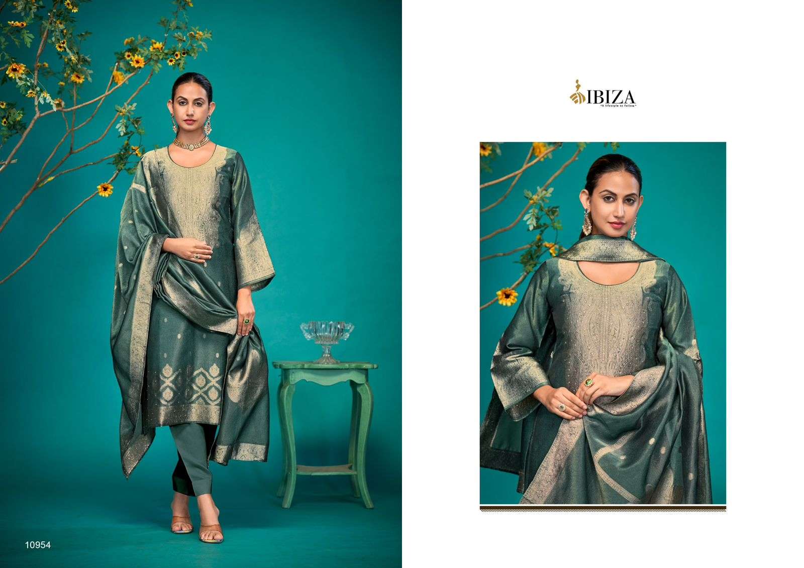 KAIRA BY IBIZA PURE BANGLORY SIMMAR SILK JACQUARD WITH HANDWORK SALWAR SUITS 