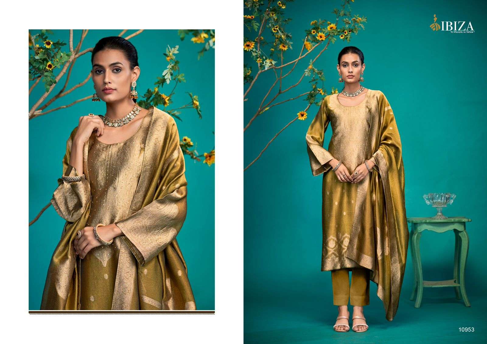 KAIRA BY IBIZA PURE BANGLORY SIMMAR SILK JACQUARD WITH HANDWORK SALWAR SUITS 