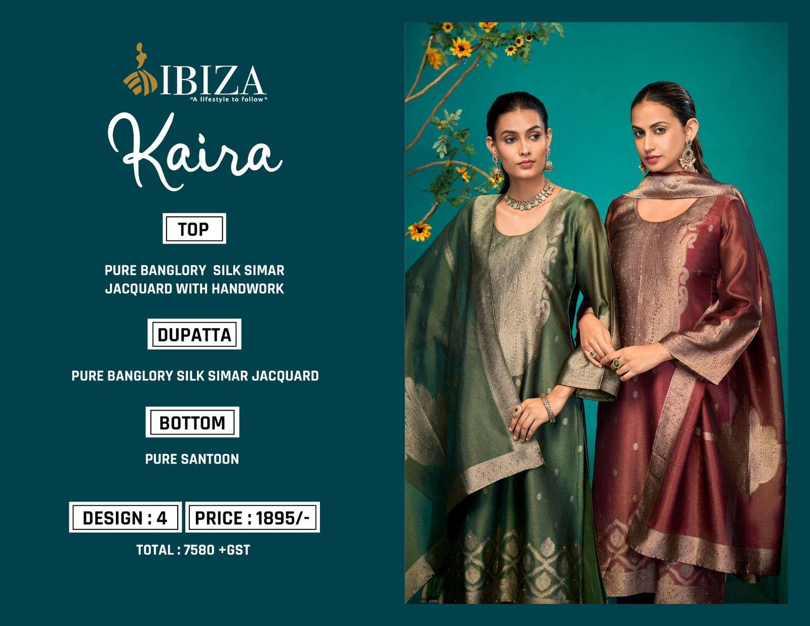 KAIRA BY IBIZA PURE BANGLORY SIMMAR SILK JACQUARD WITH HANDWORK SALWAR SUITS 