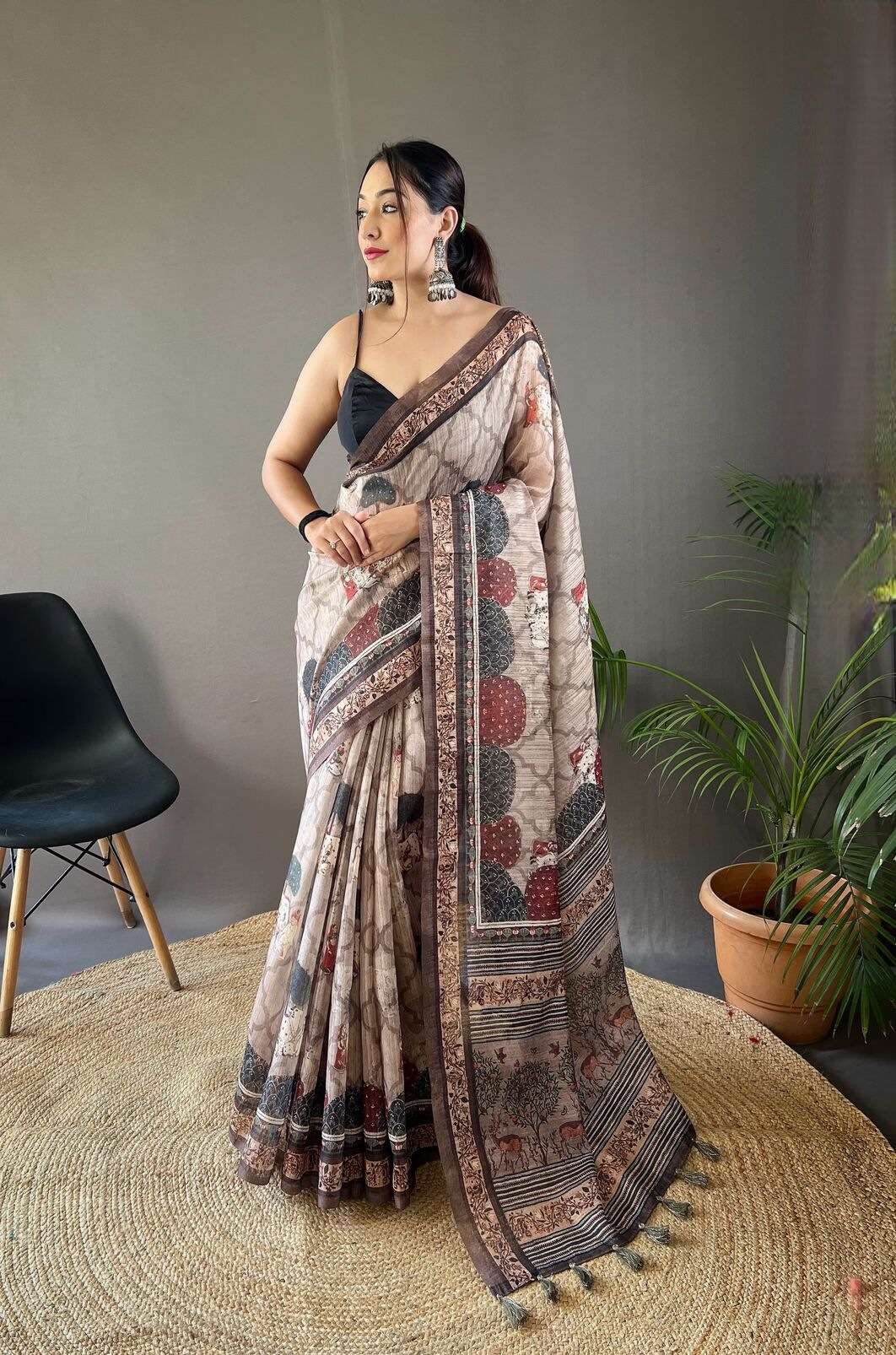 KALAPINI BY TEXOFAB PURE SOFT COTTON TUSSAR SILK CONTRAST PALLU WITH CONTRAST BLOUSE 