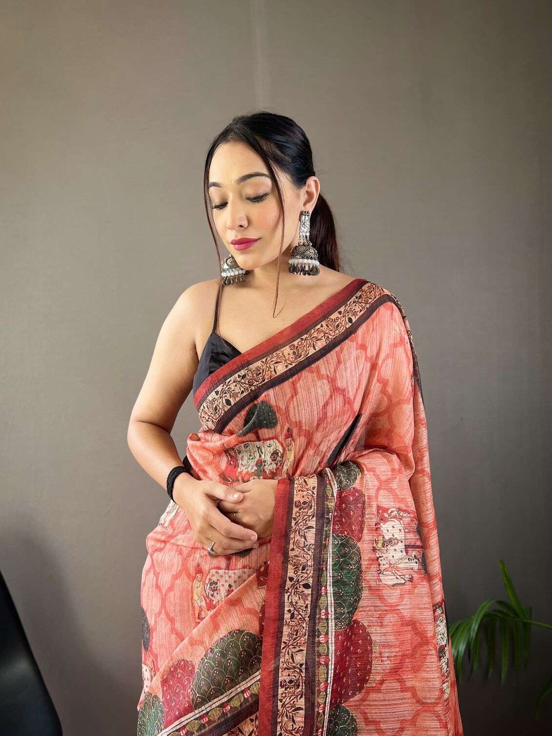 KALAPINI BY TEXOFAB PURE SOFT COTTON TUSSAR SILK CONTRAST PALLU WITH CONTRAST BLOUSE 