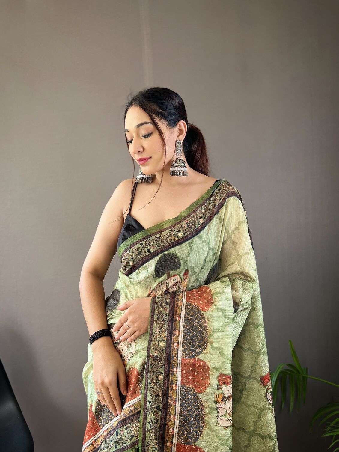 KALAPINI BY TEXOFAB PURE SOFT COTTON TUSSAR SILK CONTRAST PALLU WITH CONTRAST BLOUSE 