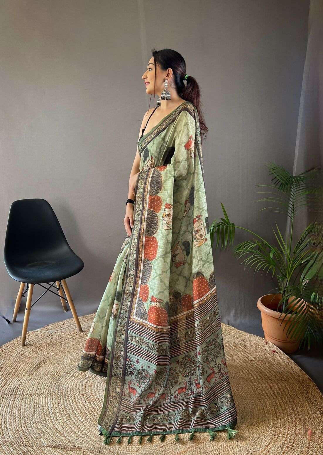 KALAPINI BY TEXOFAB PURE SOFT COTTON TUSSAR SILK CONTRAST PALLU WITH CONTRAST BLOUSE 
