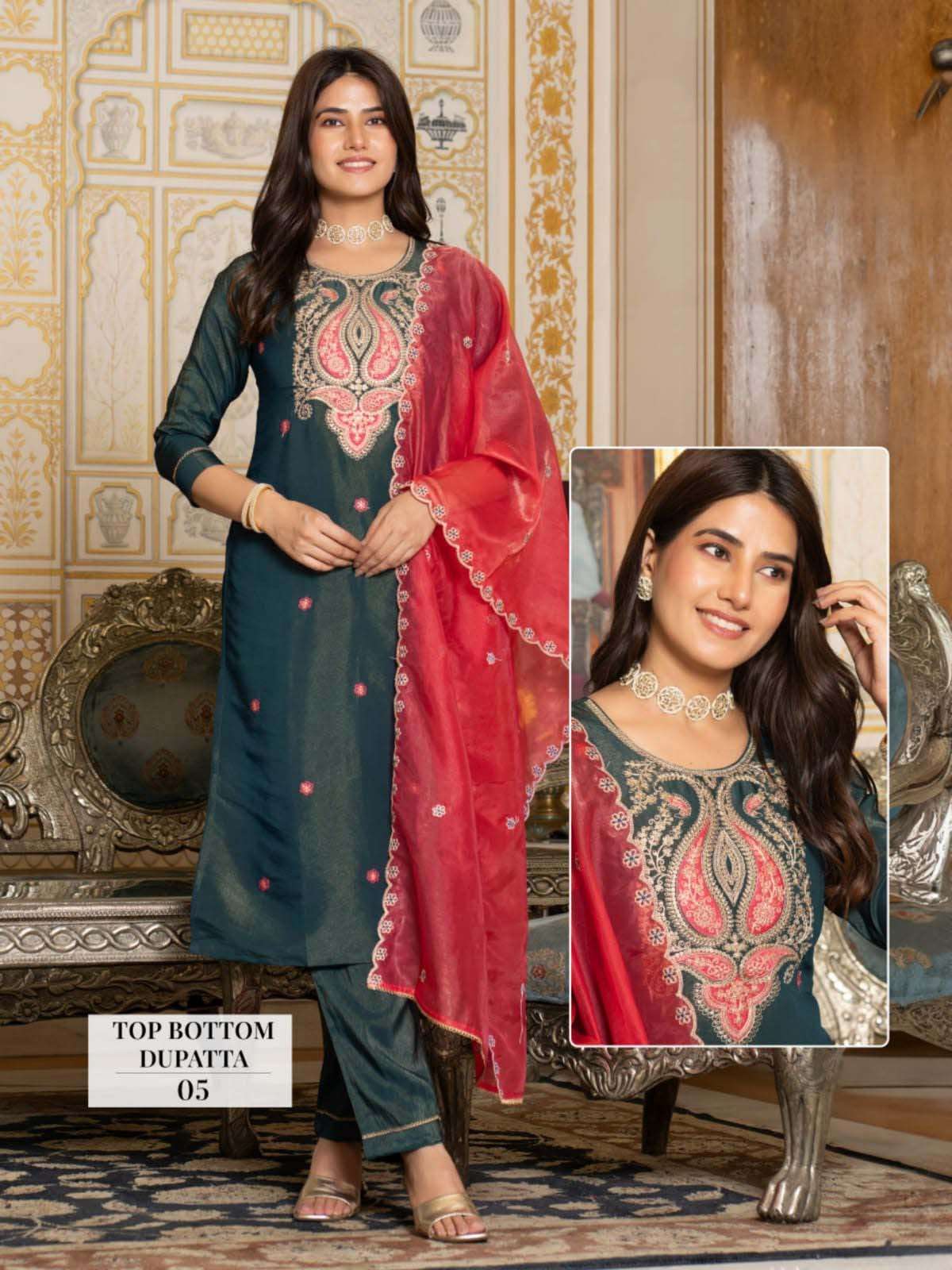 KANISHKA DESIGN NO-05 BY KAYA KURTI TISSUE SHIMMER FABRIC STRAIGHT CUT KURTI PANT WITH DUPATTA 