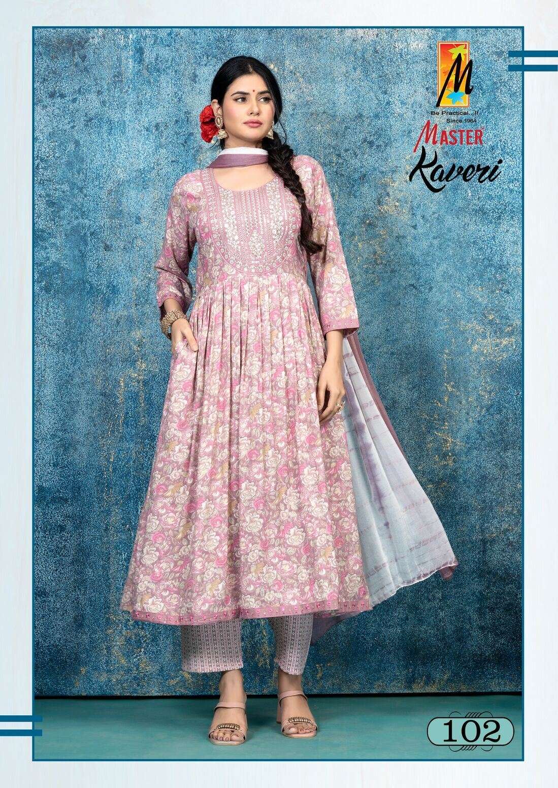 KAVERI BY MASTER CAPSULE PRINT GHERA KURTI PANT DUPATTA WITH DORI & POCKET 