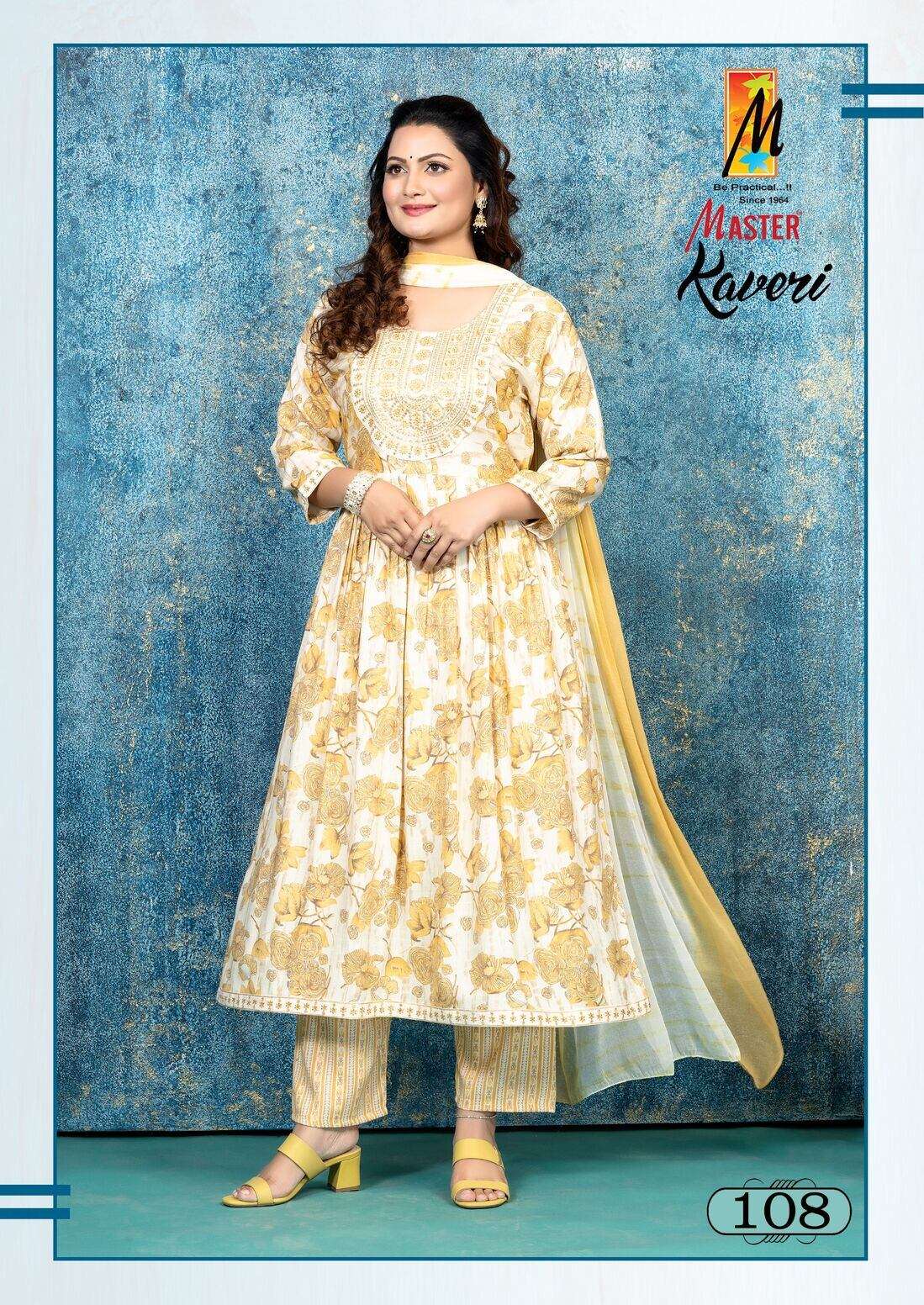 KAVERI BY MASTER CAPSULE PRINT GHERA KURTI PANT DUPATTA WITH DORI & POCKET 