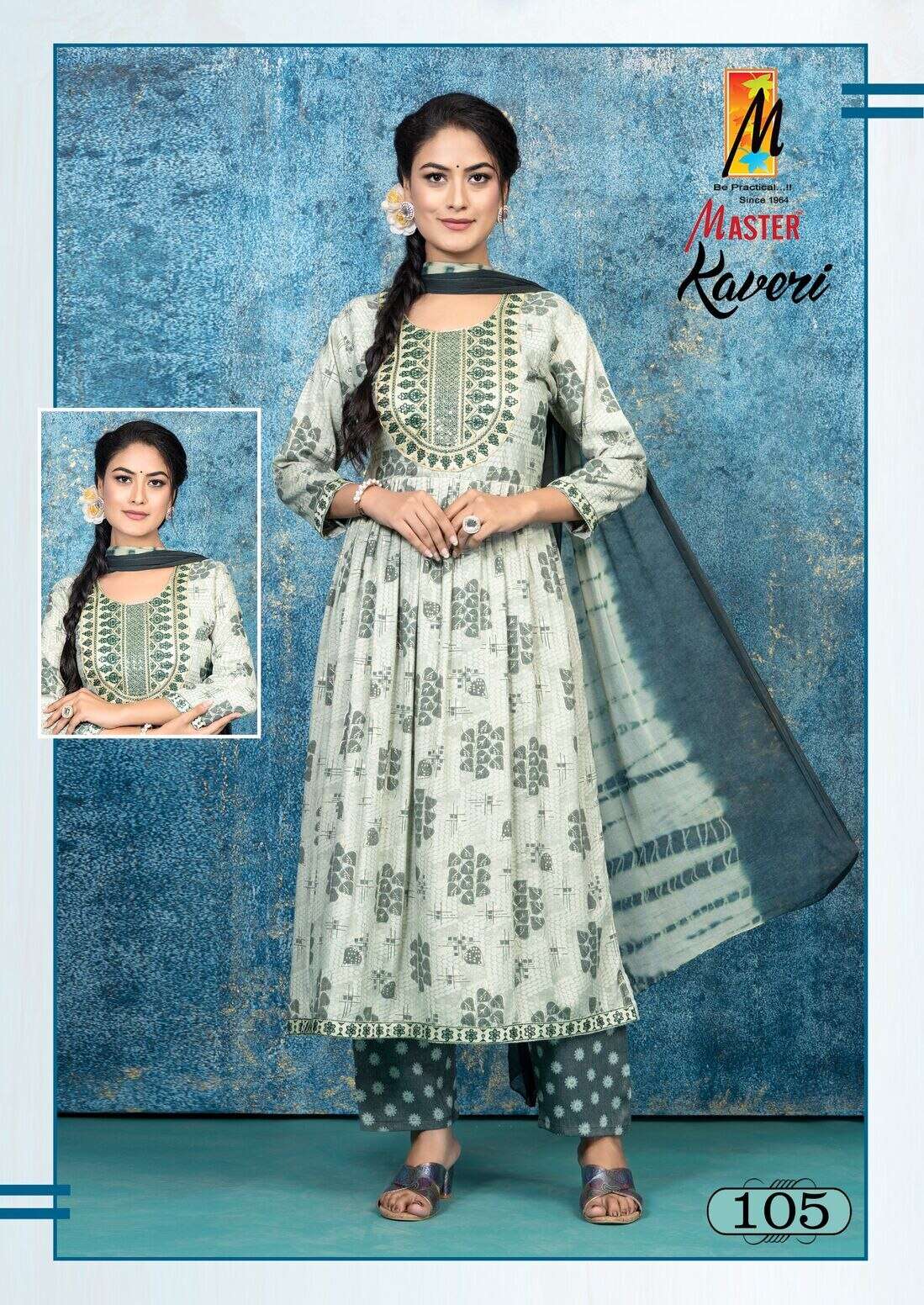 KAVERI BY MASTER CAPSULE PRINT GHERA KURTI PANT DUPATTA WITH DORI & POCKET 