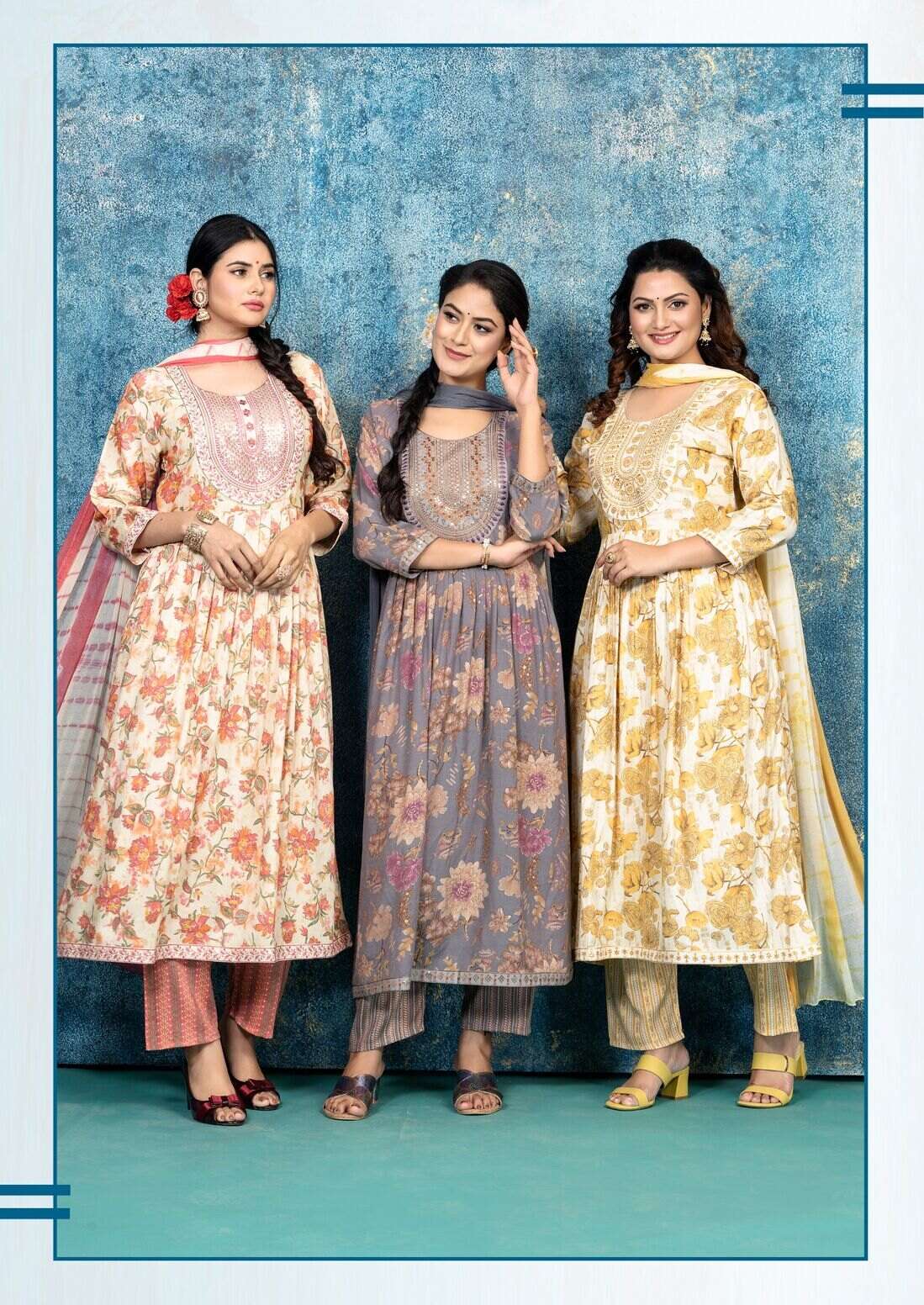 KAVERI BY MASTER CAPSULE PRINT GHERA KURTI PANT DUPATTA WITH DORI & POCKET 