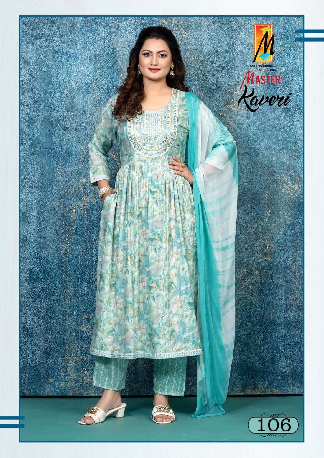 KAVERI BY MASTER CAPSULE PRINT GHERA KURTI PANT DUPATTA WITH DORI & POCKET 