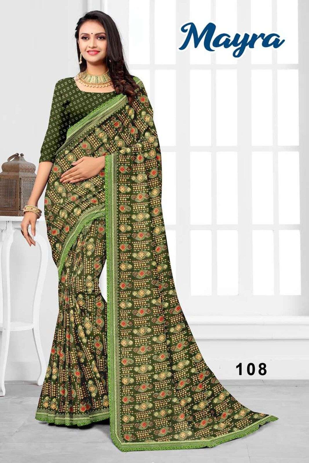 KAVYA BY TEXOFAB PRINTED RANIAL FABRIC REGULAR WORK LACE SAREES
