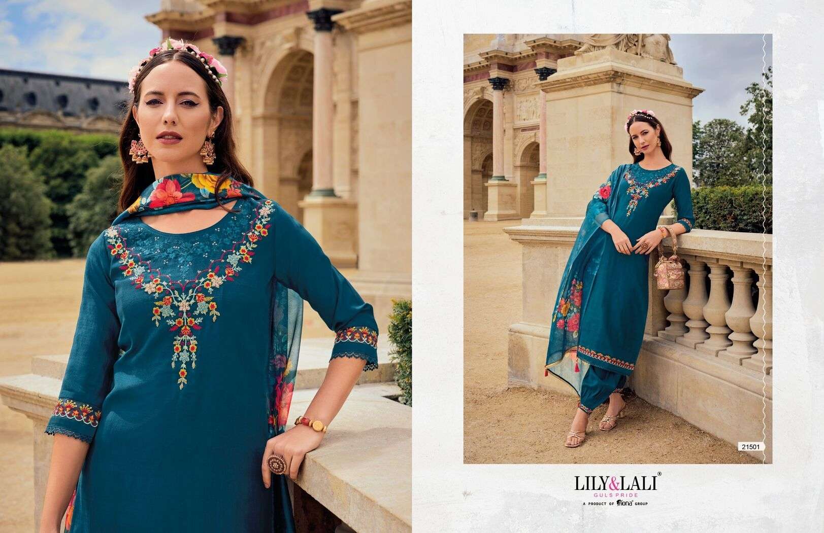 KHWAISH BY LILY & LALI EMBROIDERY WORK ON VISCOSE SILK KURTI & AFGHANI STYLE BOTTOM WITH TUSSEL LACE DUPATTA 