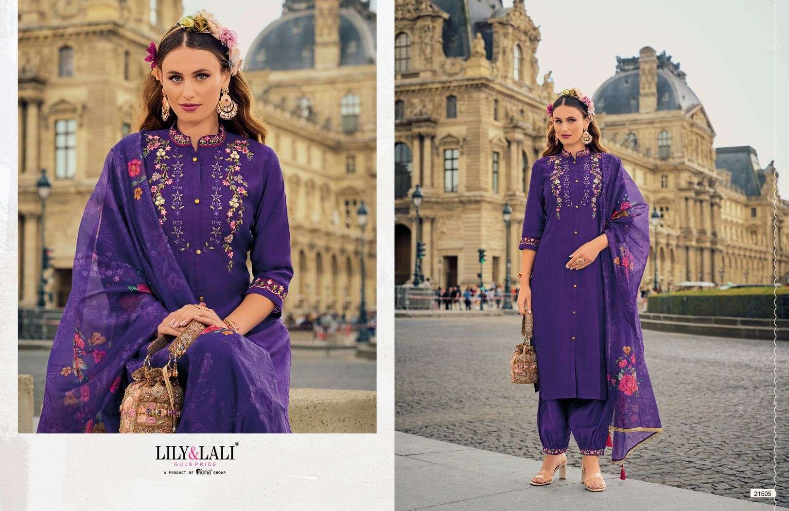 KHWAISH BY LILY & LALI EMBROIDERY WORK ON VISCOSE SILK KURTI & AFGHANI STYLE BOTTOM WITH TUSSEL LACE DUPATTA 