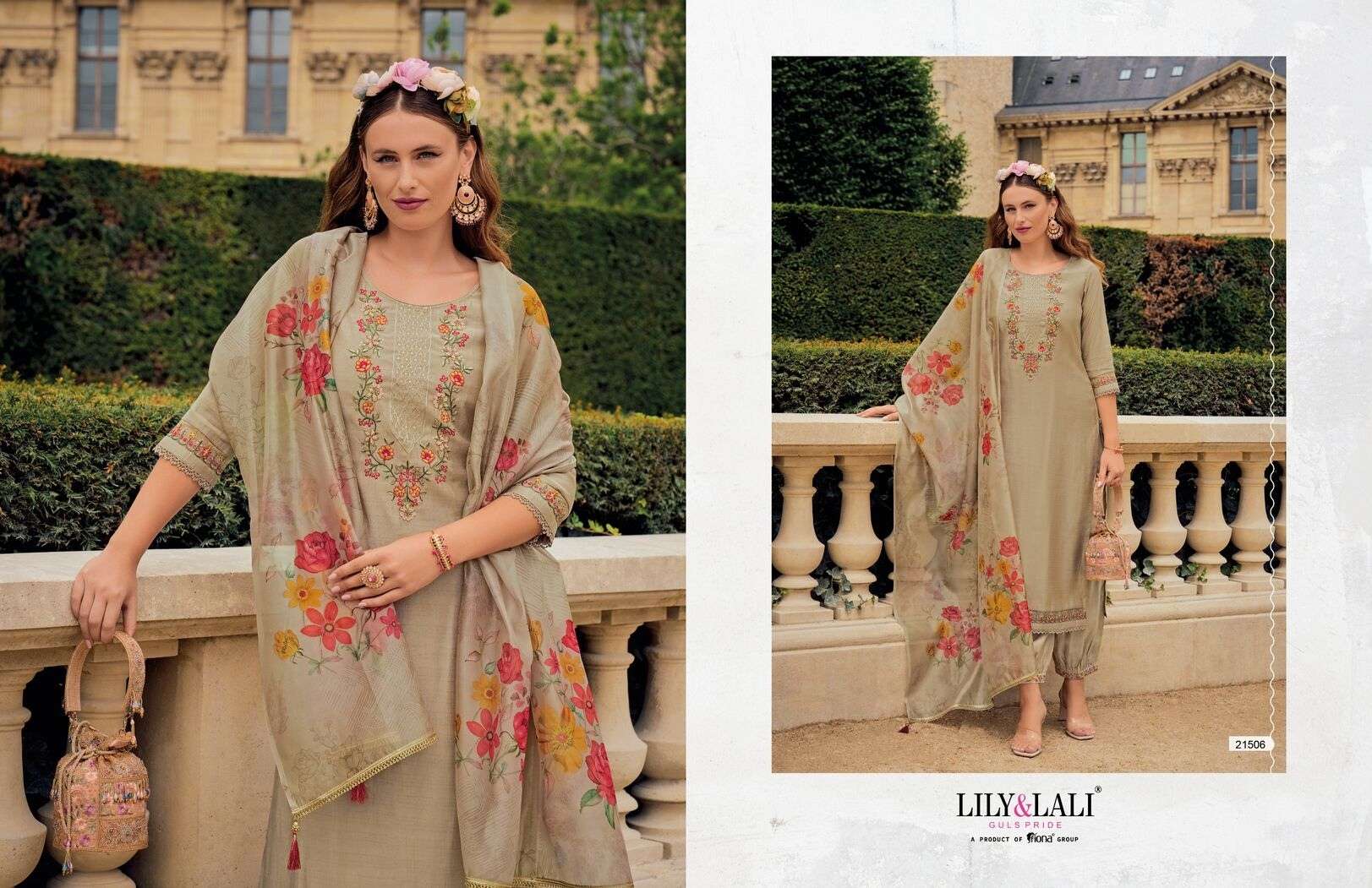 KHWAISH BY LILY & LALI EMBROIDERY WORK ON VISCOSE SILK KURTI & AFGHANI STYLE BOTTOM WITH TUSSEL LACE DUPATTA 