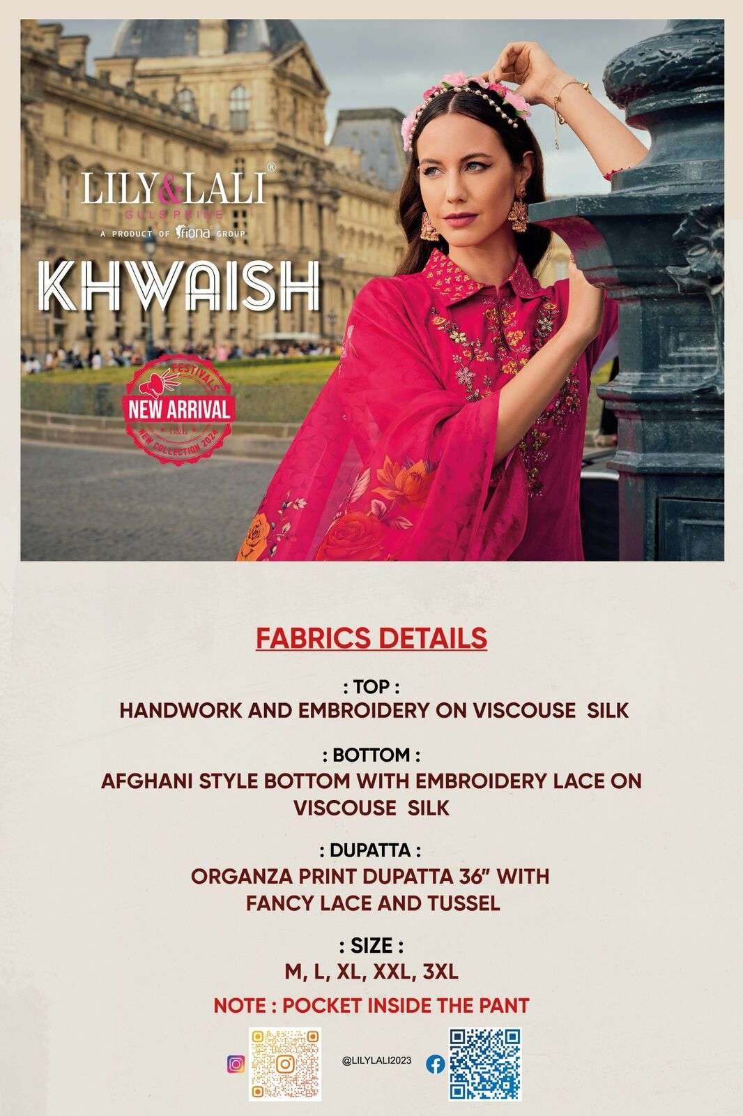 KHWAISH BY LILY & LALI EMBROIDERY WORK ON VISCOSE SILK KURTI & AFGHANI STYLE BOTTOM WITH TUSSEL LACE DUPATTA 