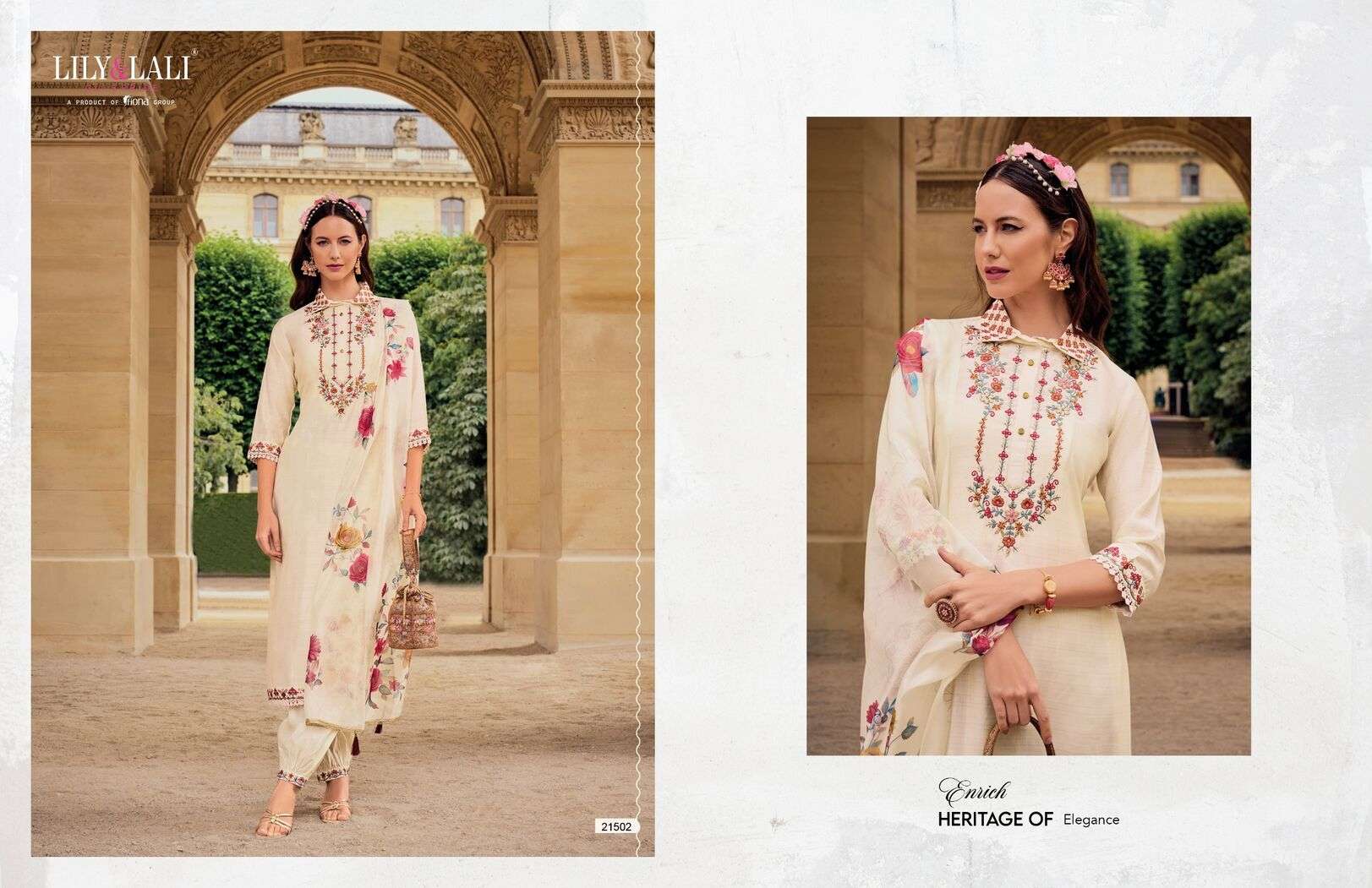 KHWAISH BY LILY & LALI EMBROIDERY WORK ON VISCOSE SILK KURTI & AFGHANI STYLE BOTTOM WITH TUSSEL LACE DUPATTA 