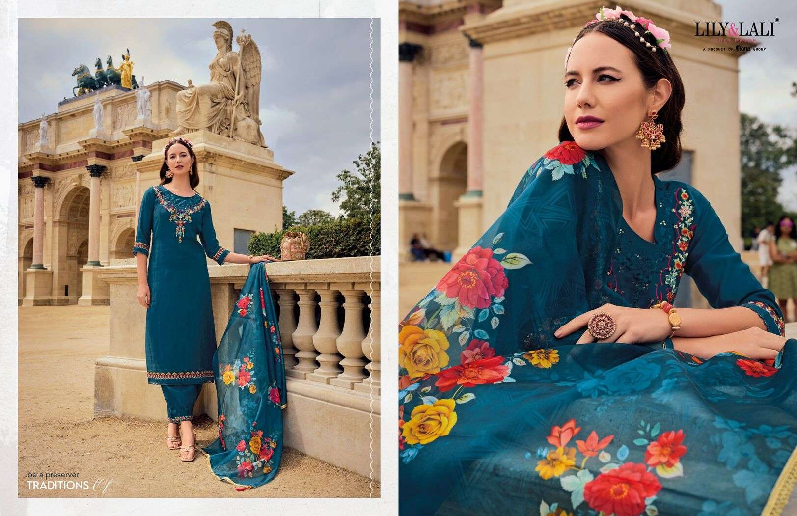 KHWAISH BY LILY & LALI EMBROIDERY WORK ON VISCOSE SILK KURTI & AFGHANI STYLE BOTTOM WITH TUSSEL LACE DUPATTA 