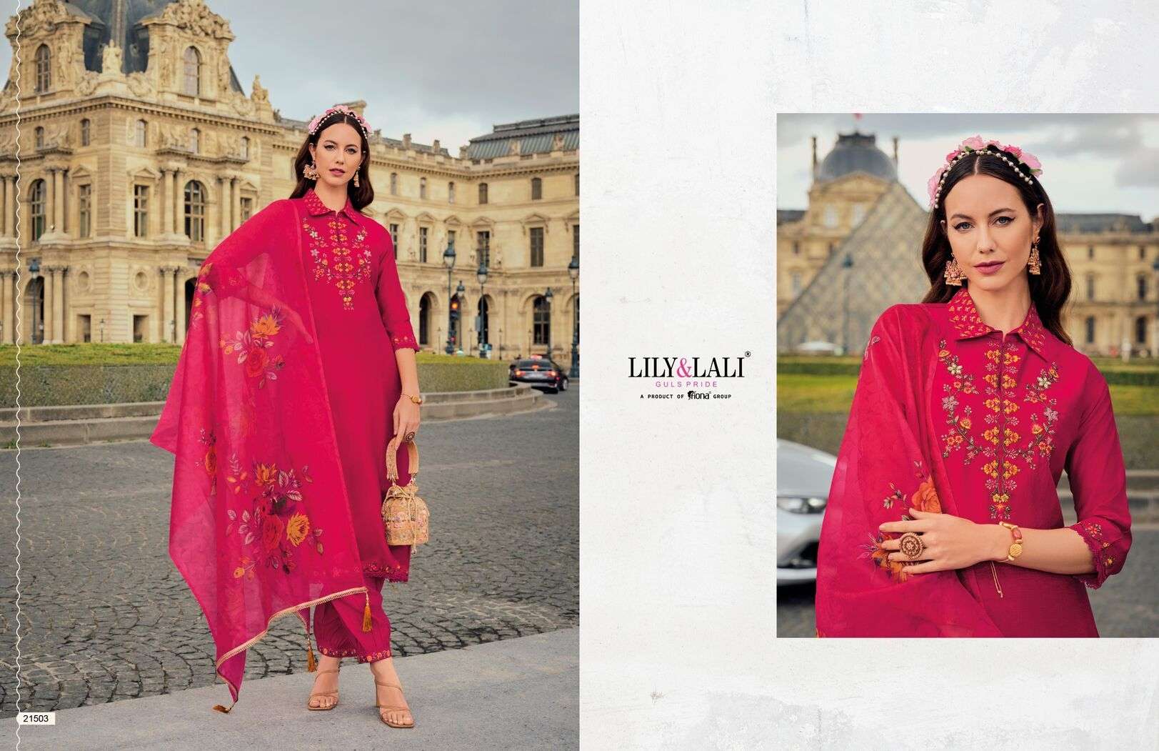 KHWAISH BY LILY & LALI EMBROIDERY WORK ON VISCOSE SILK KURTI & AFGHANI STYLE BOTTOM WITH TUSSEL LACE DUPATTA 