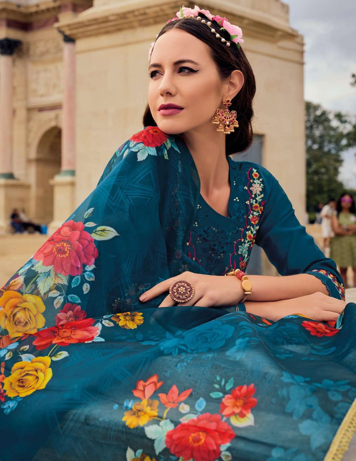 KHWAISH DESIGN NO- 21501 BY LILY & LALI EMBROIDERY LACE ON VISCOSE SILK KURTI & AFGHANI STYLE BOTTOM WITH TUSSEL DUPATTA  