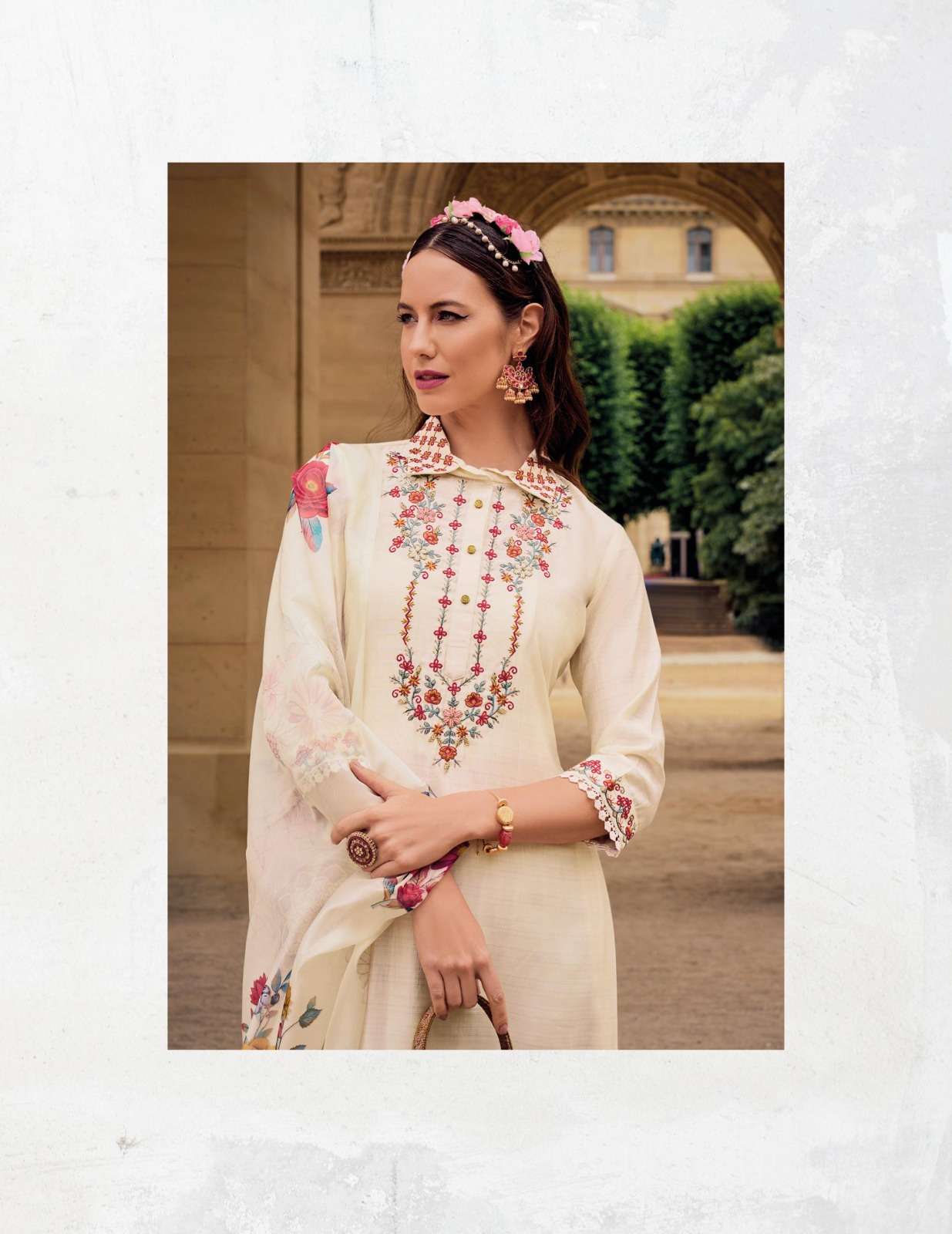 KHWAISH DESIGN NO- 21502 BY LILY & LALI EMBROIDERY LACE ON VISCOSE SILK KURTI & AFGHANI STYLE BOTTOM WITH TUSSEL DUPATTA  