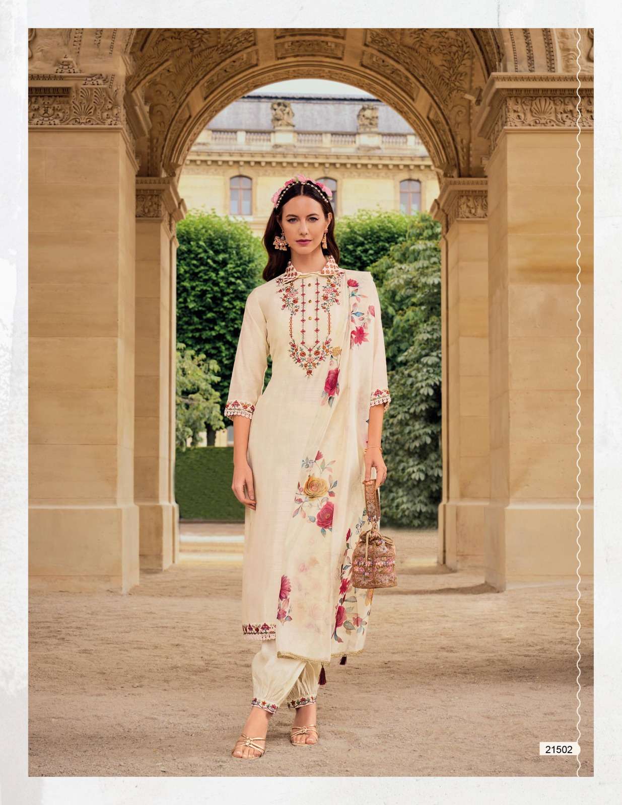 KHWAISH DESIGN NO- 21502 BY LILY & LALI EMBROIDERY LACE ON VISCOSE SILK KURTI & AFGHANI STYLE BOTTOM WITH TUSSEL DUPATTA  