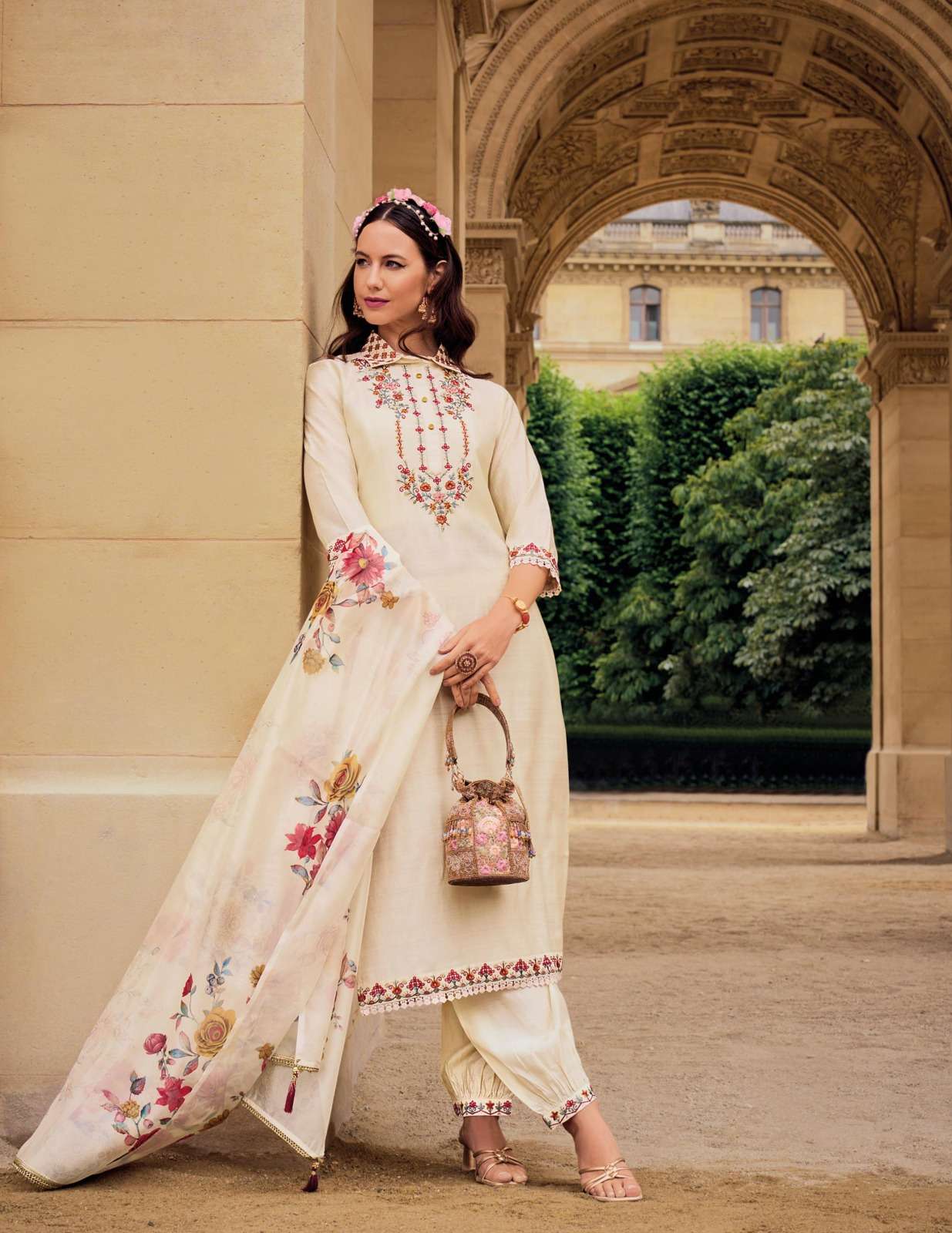 KHWAISH DESIGN NO- 21502 BY LILY & LALI EMBROIDERY LACE ON VISCOSE SILK KURTI & AFGHANI STYLE BOTTOM WITH TUSSEL DUPATTA  