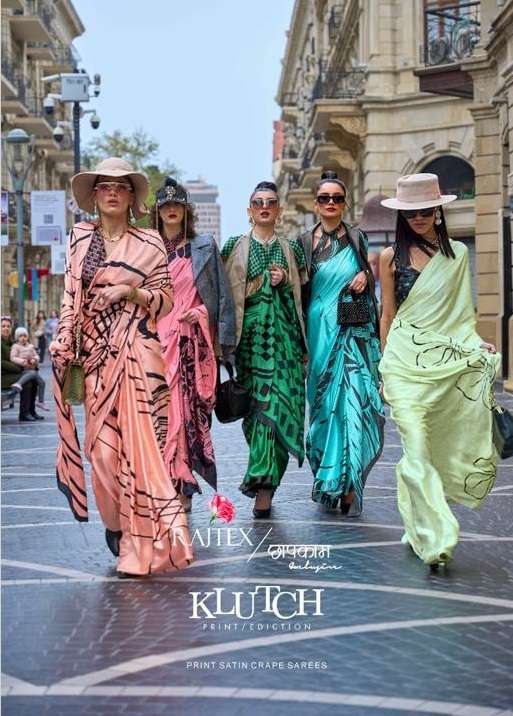 KLUTCH BY RAJTEX JAPAN STYLISH SATIN PRINT SAREES 