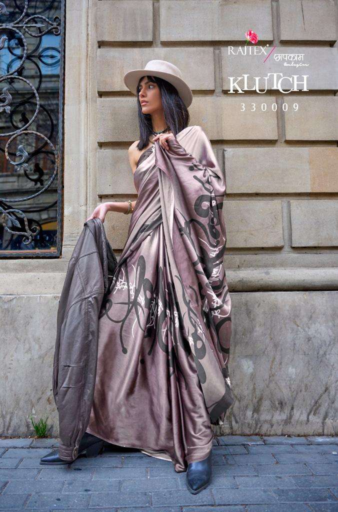 KLUTCH BY RAJTEX JAPAN STYLISH SATIN PRINT SAREES 