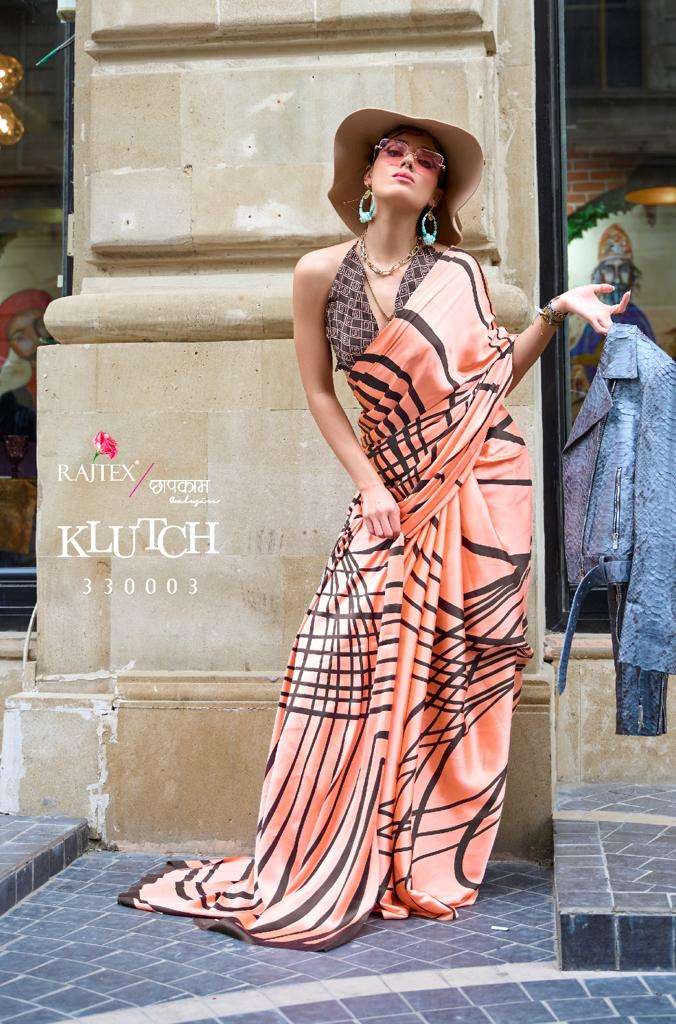 KLUTCH BY RAJTEX JAPAN STYLISH SATIN PRINT SAREES 