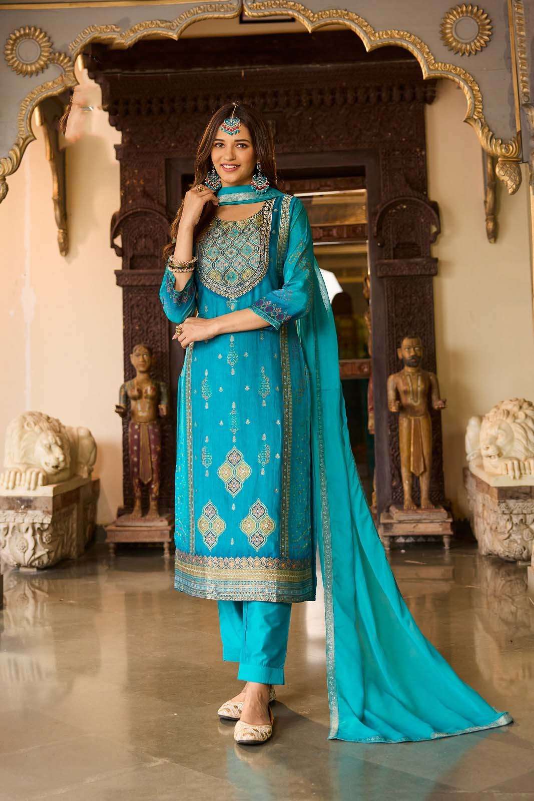 KURTI PANT WITH DUPATTA DESIGN NO-9322 BY ANJU FABRICS PURE SOFT ORGANZA WITH HIGHLIGHT WORK 