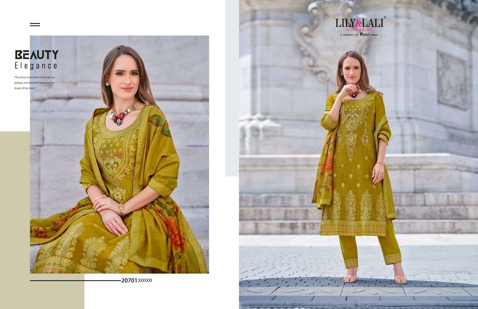 LAJJO BY LILY & LALI BANARASI JACQUARD SILK KURTI PANT WITH DIGITAL PRINT DUPATTA 