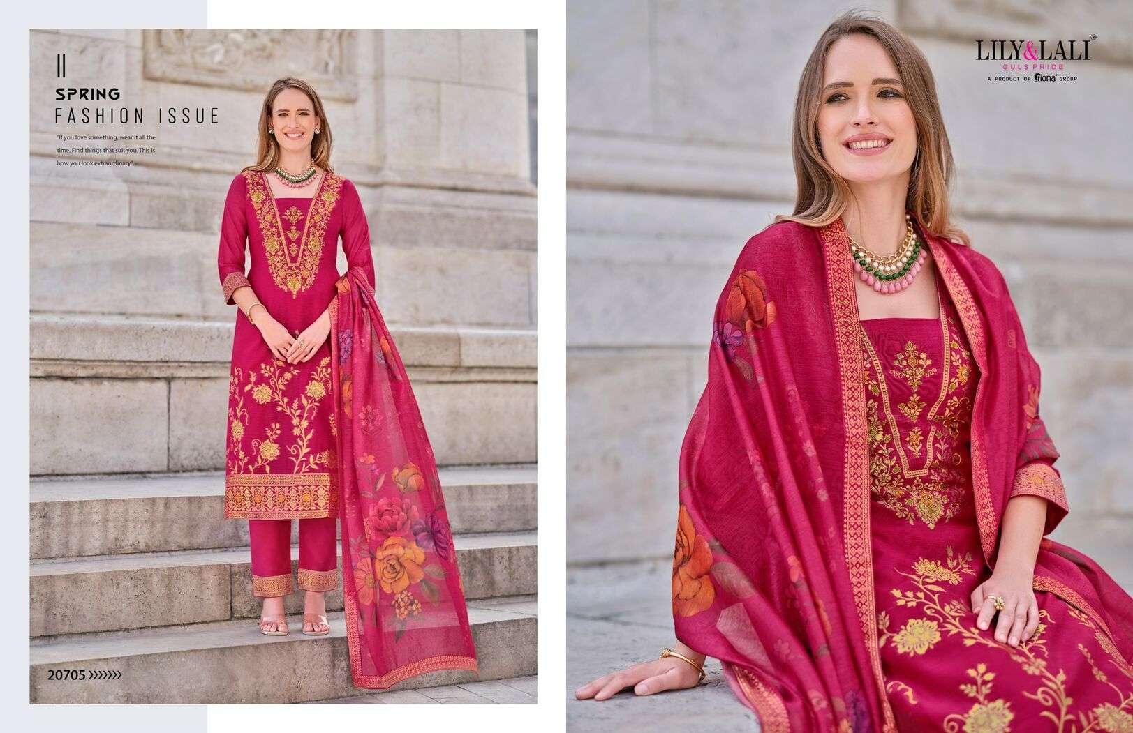 LAJJO BY LILY & LALI BANARASI JACQUARD SILK KURTI PANT WITH DIGITAL PRINT DUPATTA 